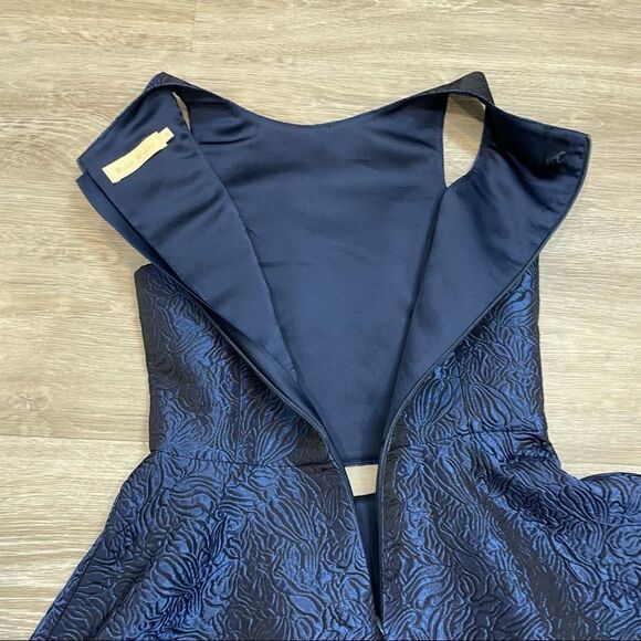 Blink Blank Deep Blue Jacquard Dress Cut Out Front waist Full Skirt Mini Dress - Picture 5 of 9